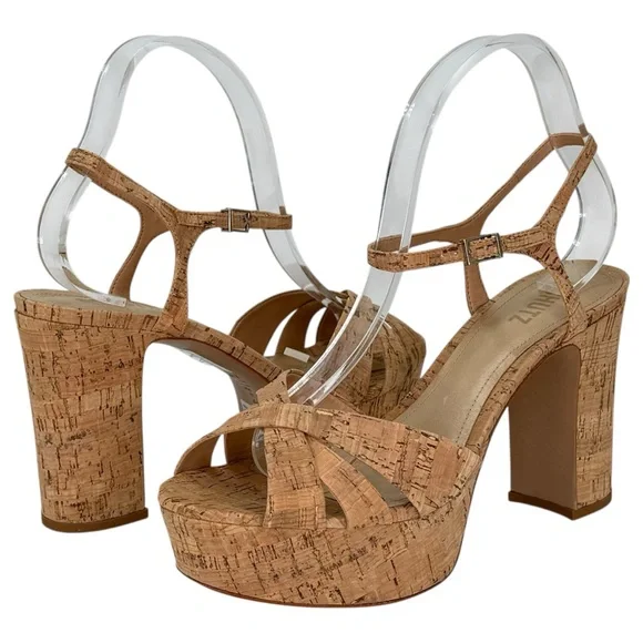 Schutz Keefa Tan Cork Womens Platform Heels Size 9.5M - Picture 13 of 16